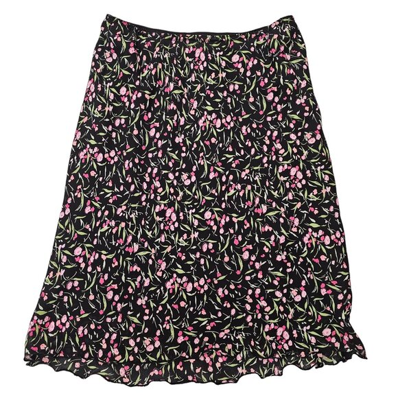 Mandy Evans Vintage Y2K Midi Floral Ruffle Hem Skirt Women Size XL Black, Green - Picture 1 of 7